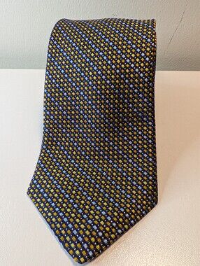 Dion Signature Navy Blue Gold Geometric Silk Men’s Tie Hand Crafted Canada